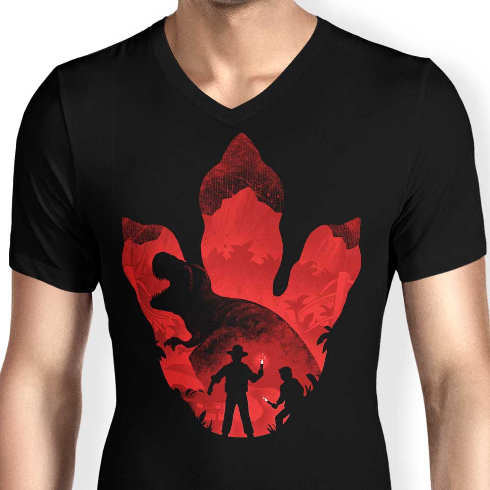 Men's Stylish V-Neck T-Shirt with T-Rex Footprint Design