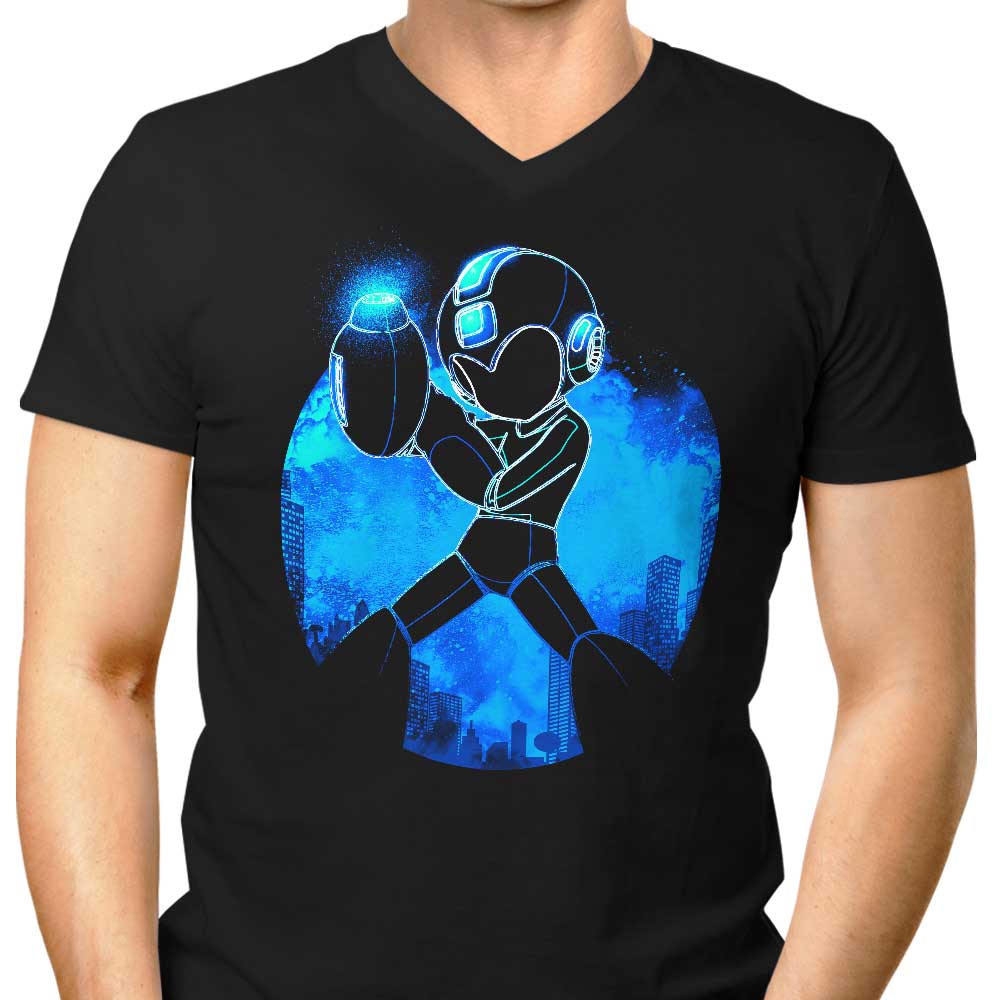 Men's Blue Orb-Print V-Neck Bomber
