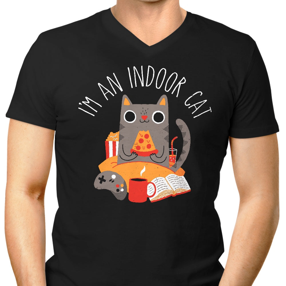 Men's Stylish Indoor Cat V-Neck T-Shirt