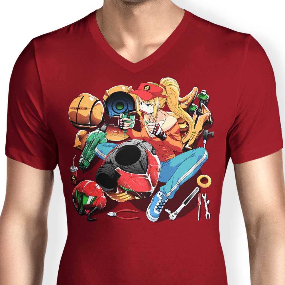 Men's V-Neck T-Shirt with Samus Repairing Design