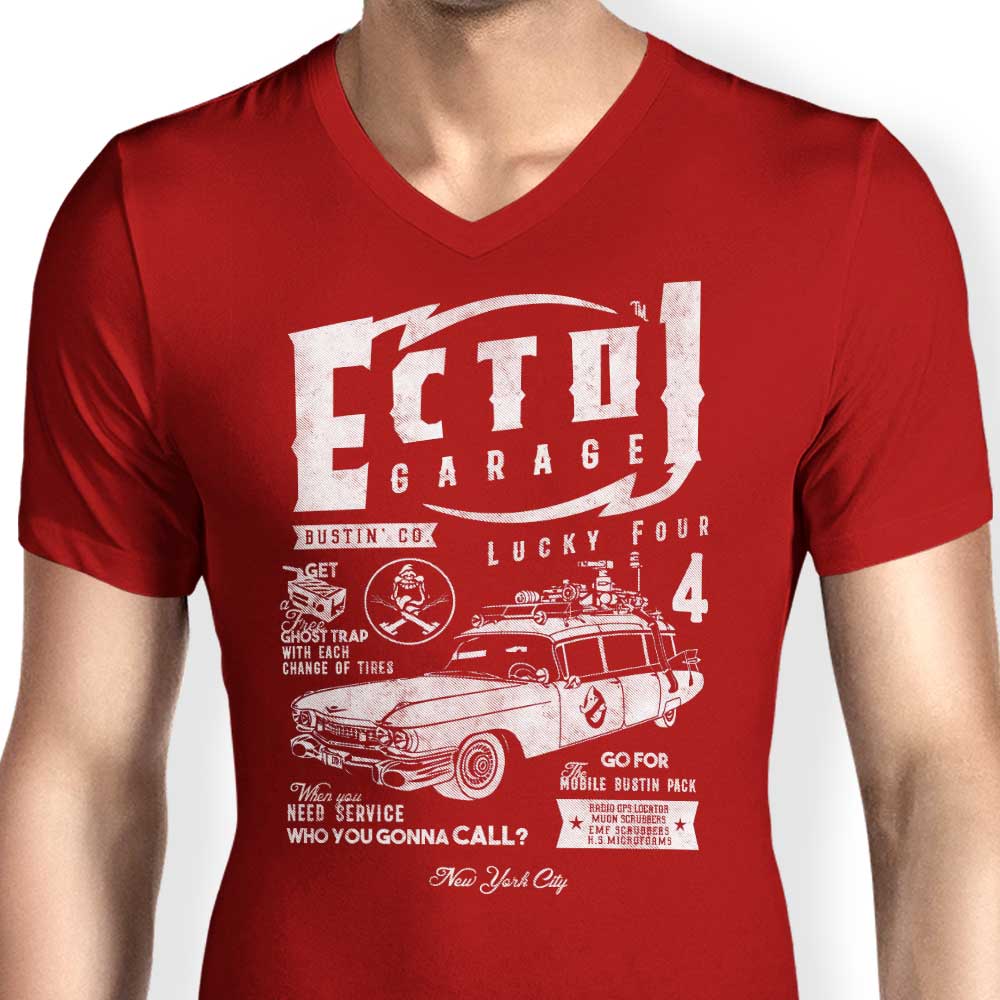 Men's Stylish V-Neck T-Shirt Inspired by Ecto-1 Garage