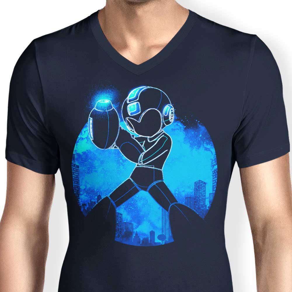 Men's Blue Orb-Print V-Neck Bomber