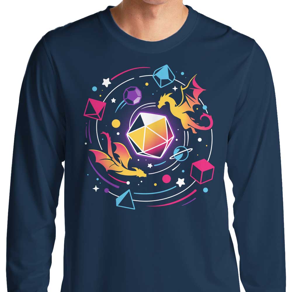 Long Sleeve Dragon Dice Solar System Graphic T-Shirt for Fashion Enthusiasts