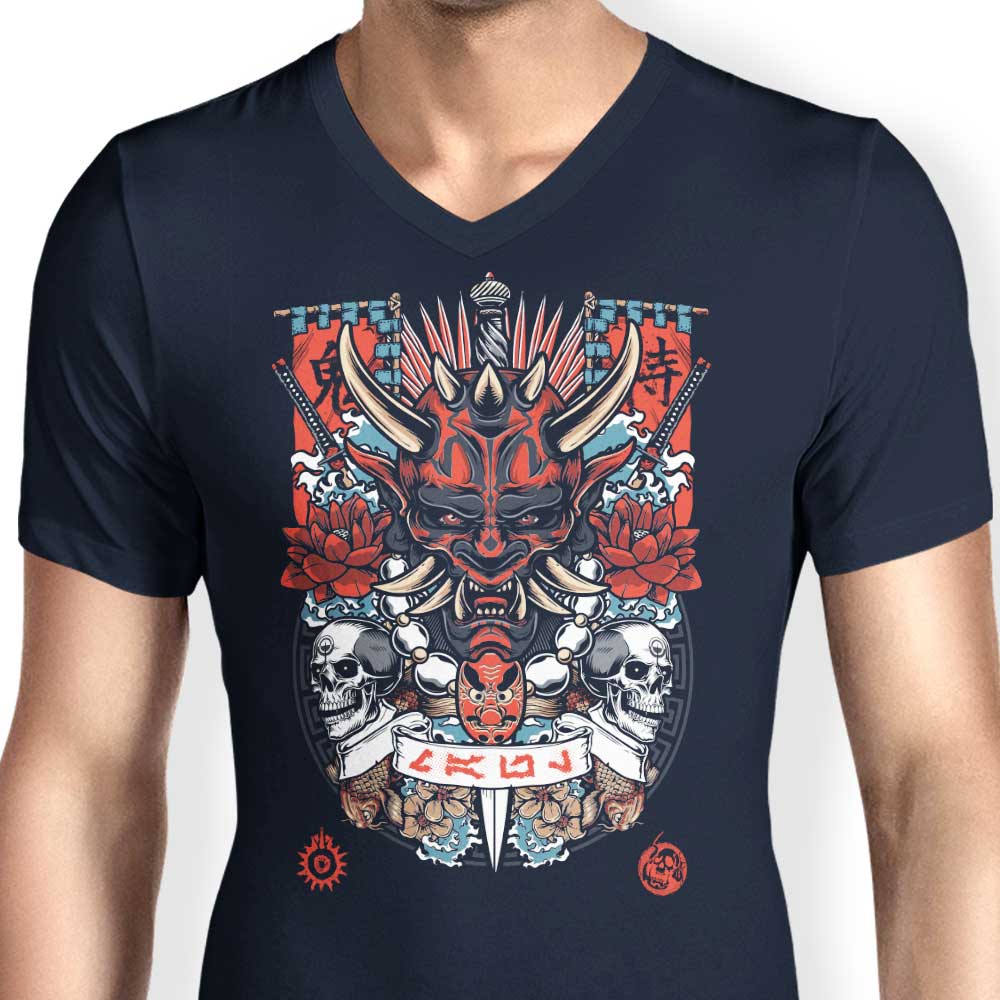 Men's V-Neck T-Shirt with the Dark Side Akuma Design